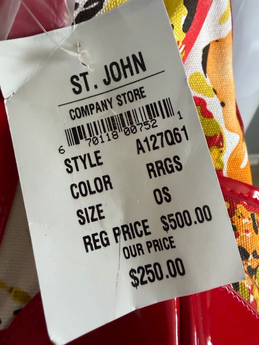 St. John Red Floral Shoulder Bag with Dust Bag New $250 - Picture 7 of 12